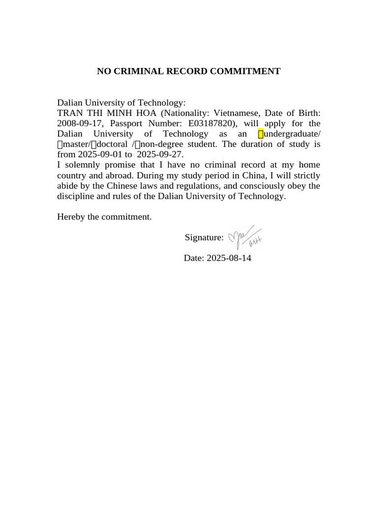 No Criminal Record Commitment | PDF