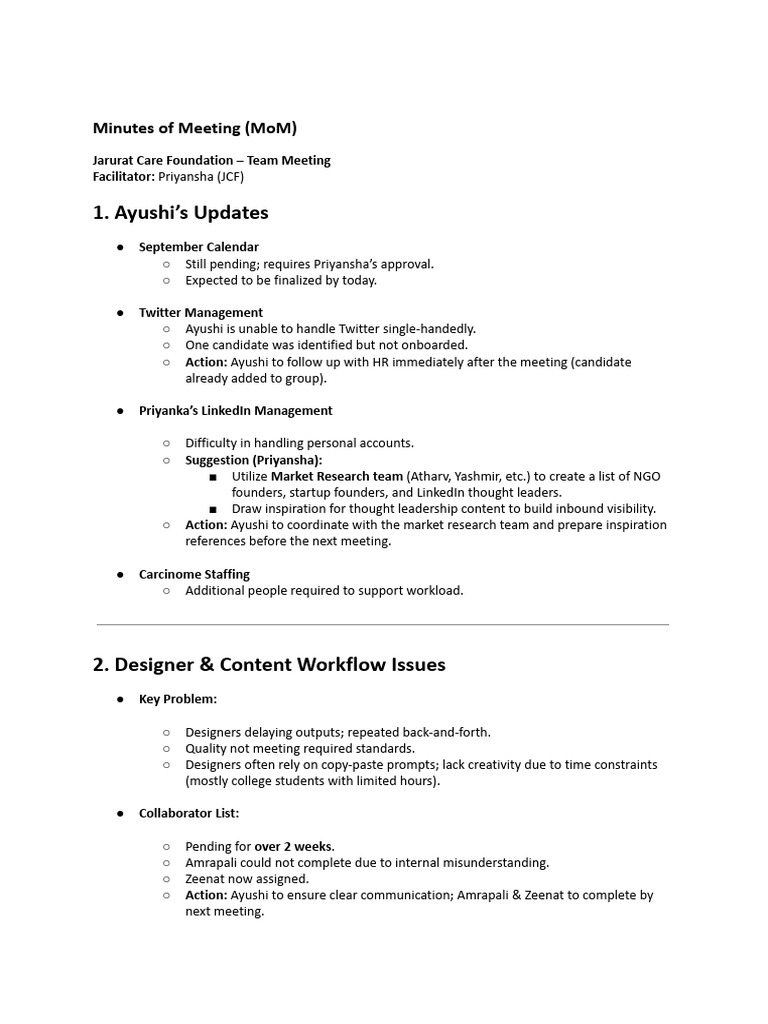 Minutes of Meeting (MoM) | PDF