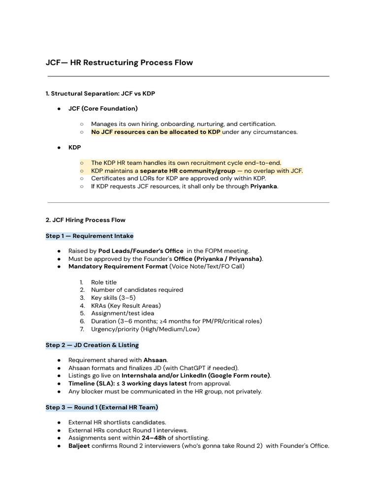 JCF HR Restructuring Process Guide | PDF