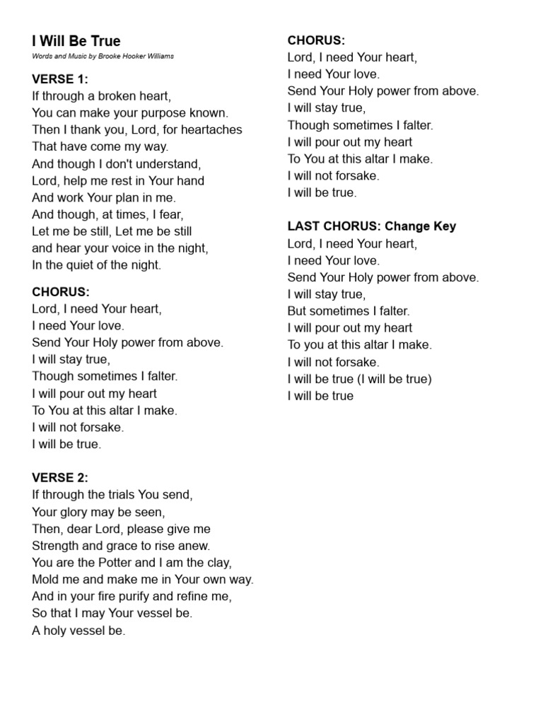 I Will Be True - Lyrics Analysis | PDF