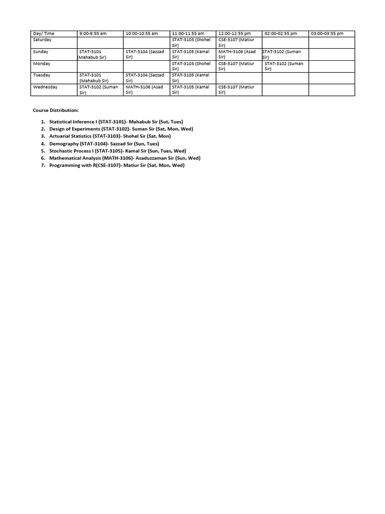 Weekly Course Schedule Overview | PDF