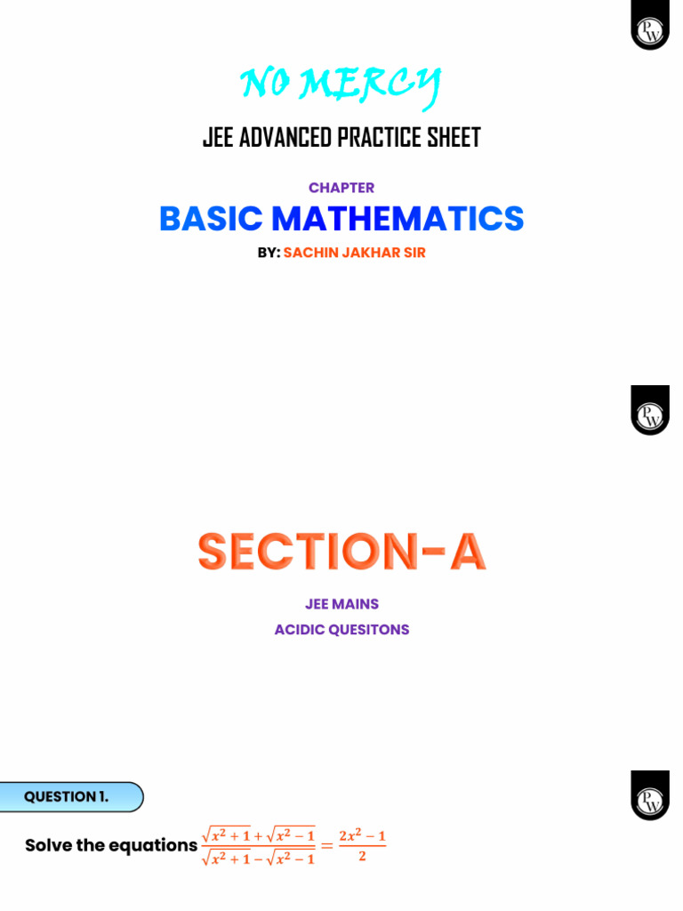 JEE Advanced Practice Sheet - Basic Mathematics | PDF