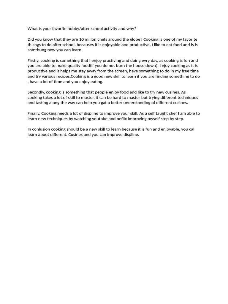 Student Descriptive Writing Sample | PDF | Cuisine | Cooking