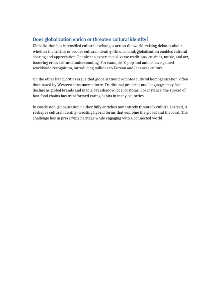 Globalization's Impact on Cultural Identity | PDF