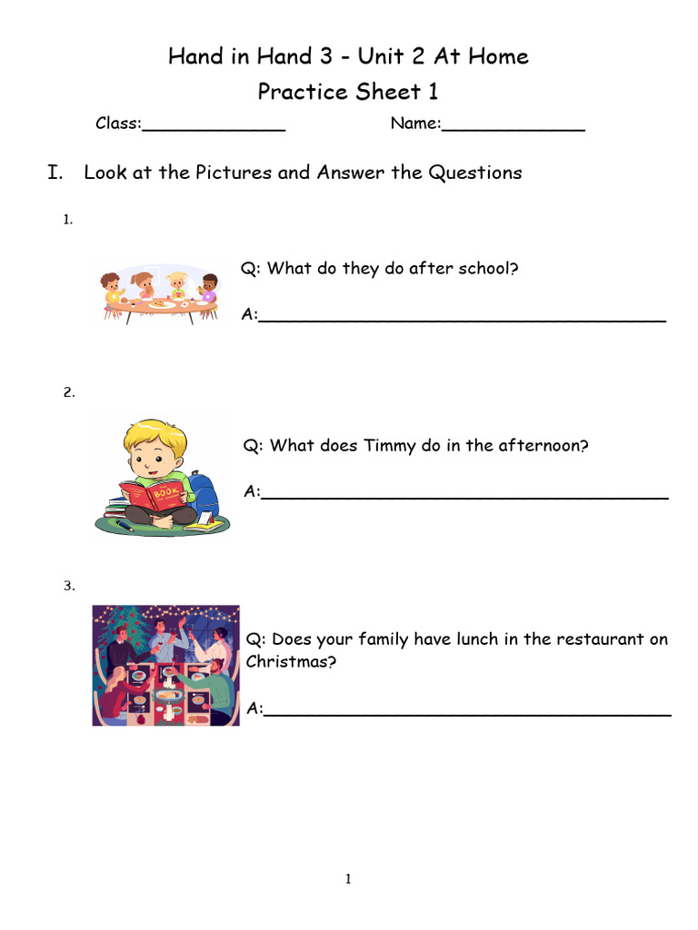Hand in Hand 3 Unit 2 Practice Sheet | PDF