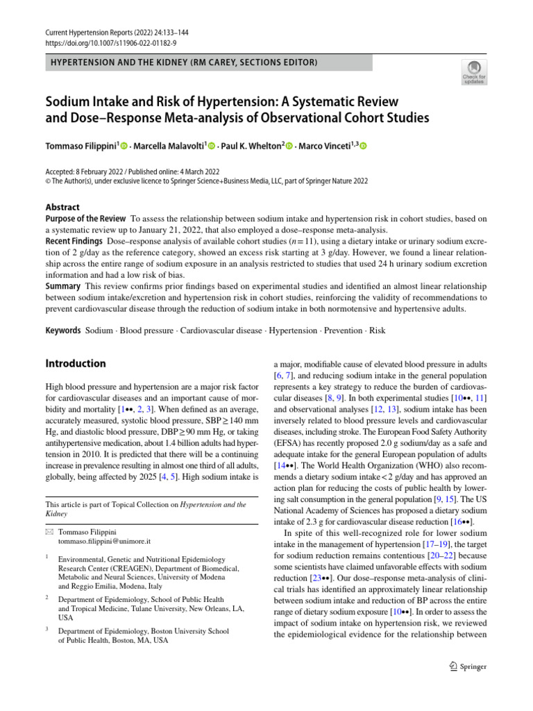 Sodium Intake and Hypertension Risk Analysis | PDF | Hypertension ...