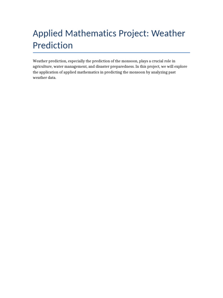 Applied Math Weather Prediction Project With Images | PDF | Prediction ...