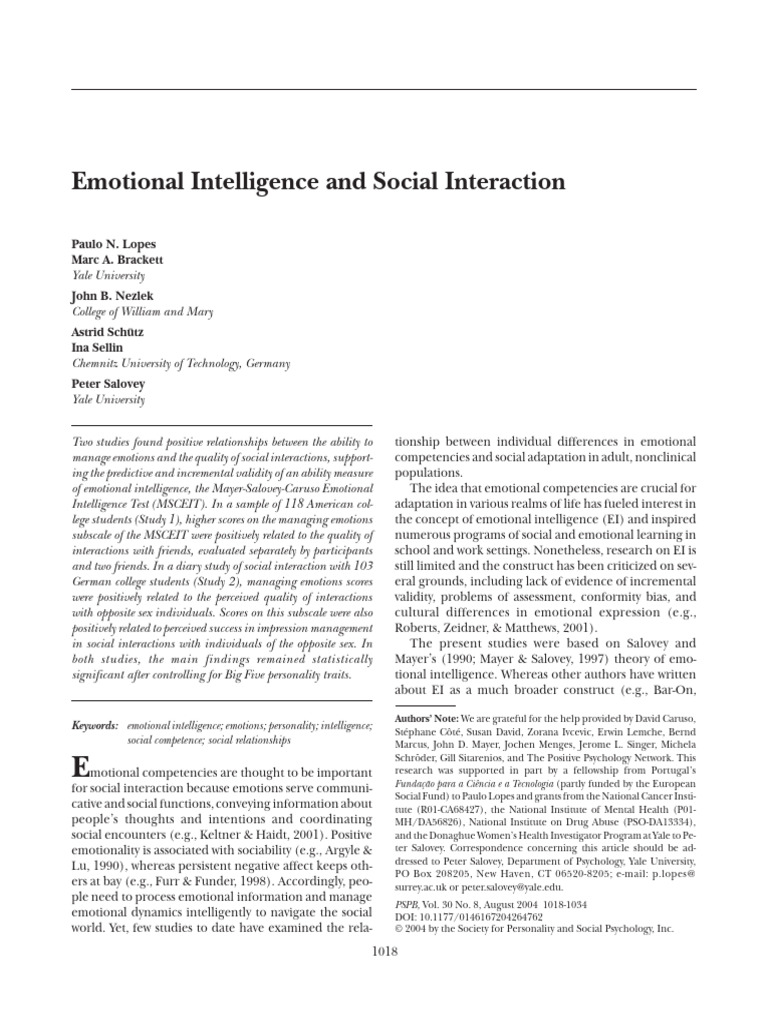 Emotional Intelligence in Social Interactions | PDF | Emotional ...