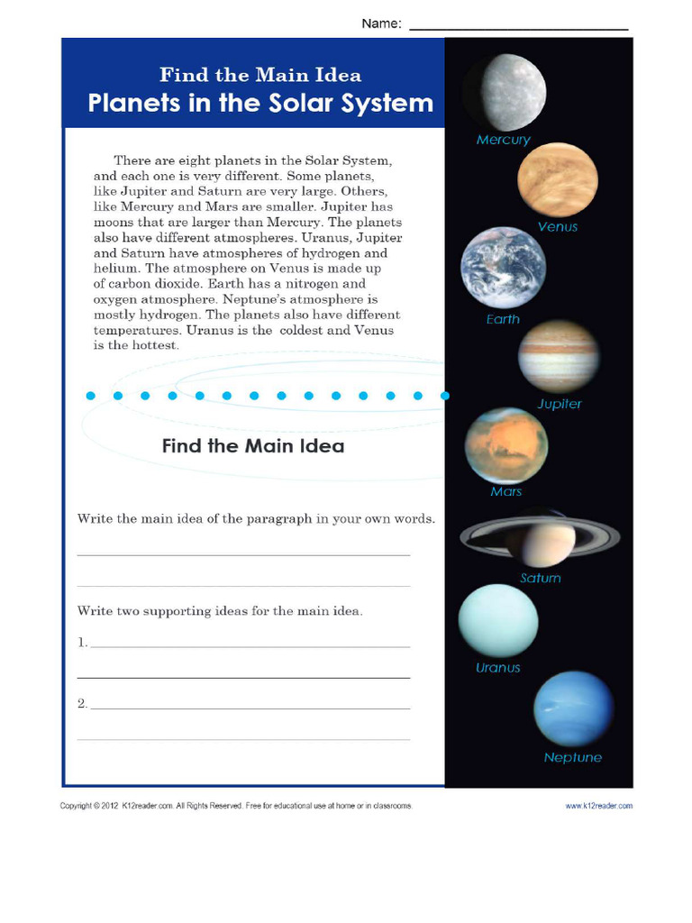 Main Idea Planets | PDF