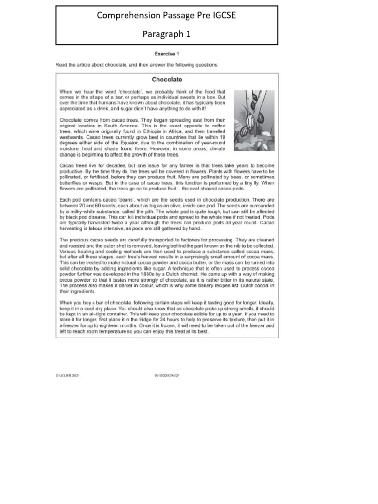 Pre IGCSE Comprehension Passages | PDF