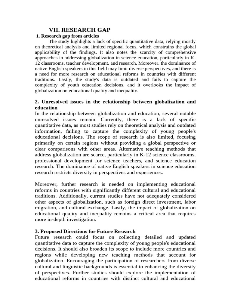 Ib - Vii. Research Gap | PDF | Globalization | Learning