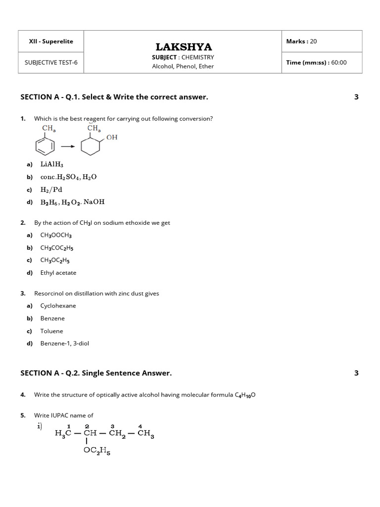 XII Superelite CHEM Subjective Test 6 2025 26 | PDF