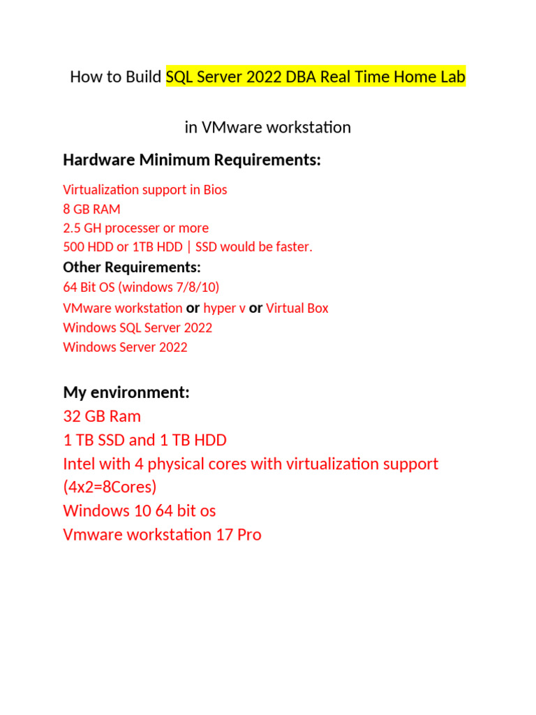 SQL Server 2022 Home Lab Setup Guide | PDF | Computer Cluster | Domain ...