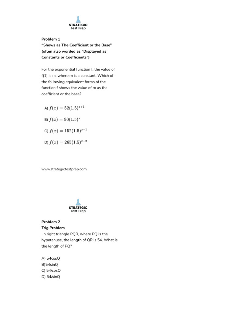 August SAT Practice Problems | PDF | Function (Mathematics ...