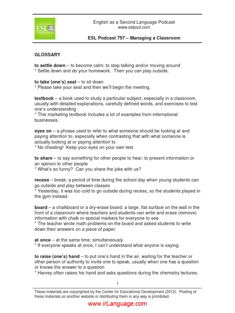 Classroom Management Strategies for ESL | PDF | English As A Second Or ...