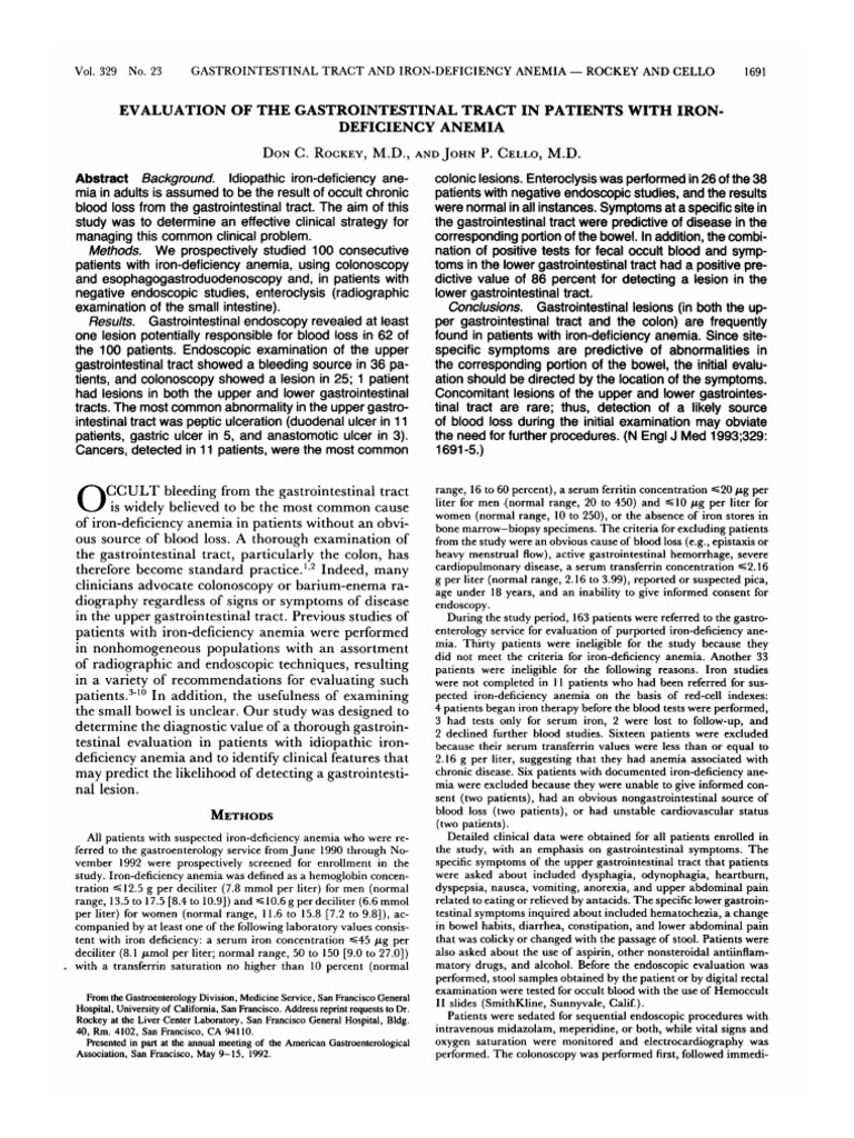 1993 Evaluation of The Gastrointestinal Tract in Patients With Iron ...
