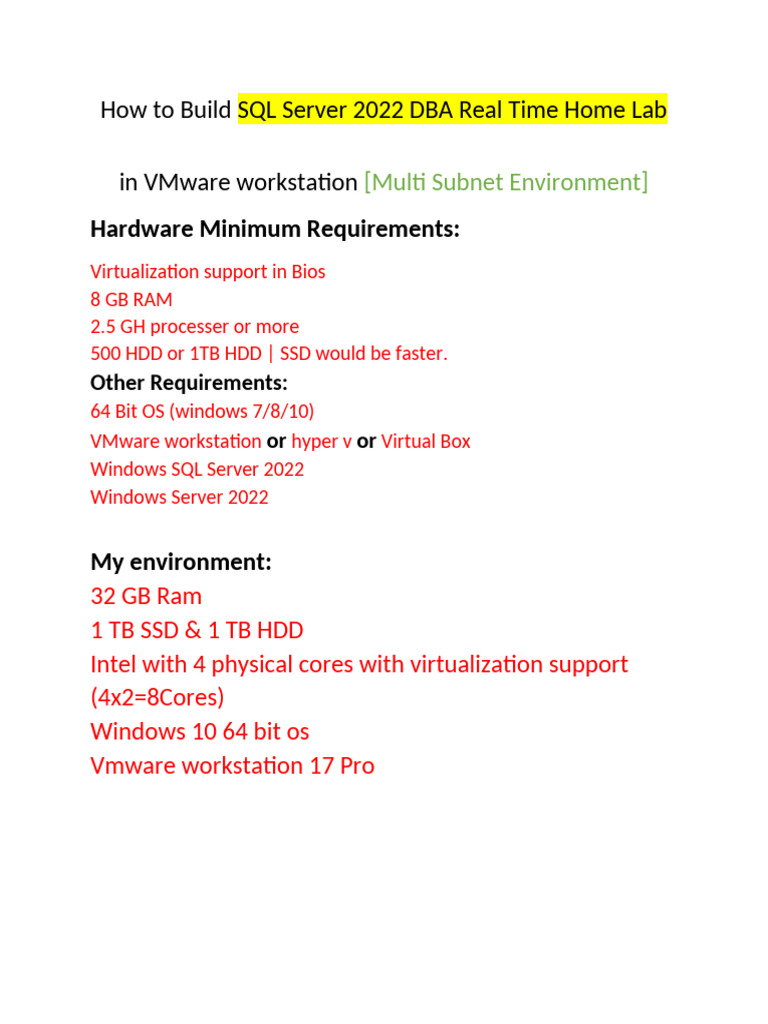 SQL Server 2022 DBA Lab Setup Guide | PDF | Virtualization | Active ...