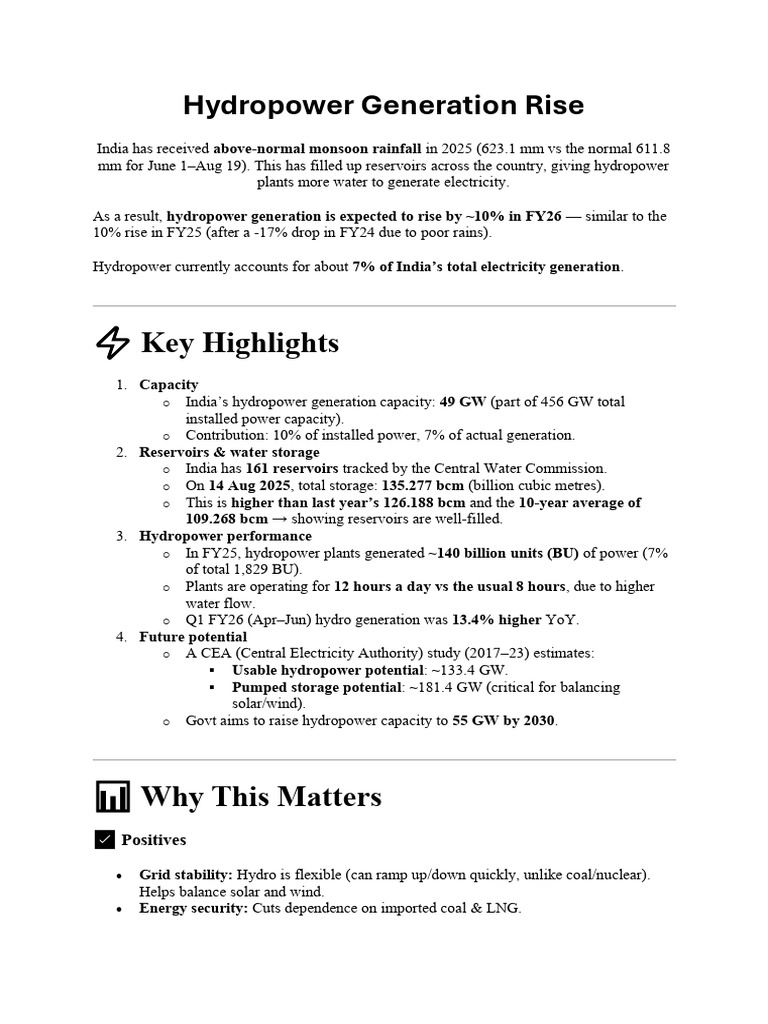Hydropower Generation Rise | PDF | Hydroelectricity | Renewable Energy