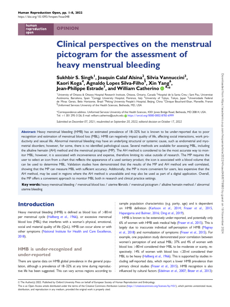 Menstrual Pictogram for HMB Assessment | PDF | Medical Specialties ...