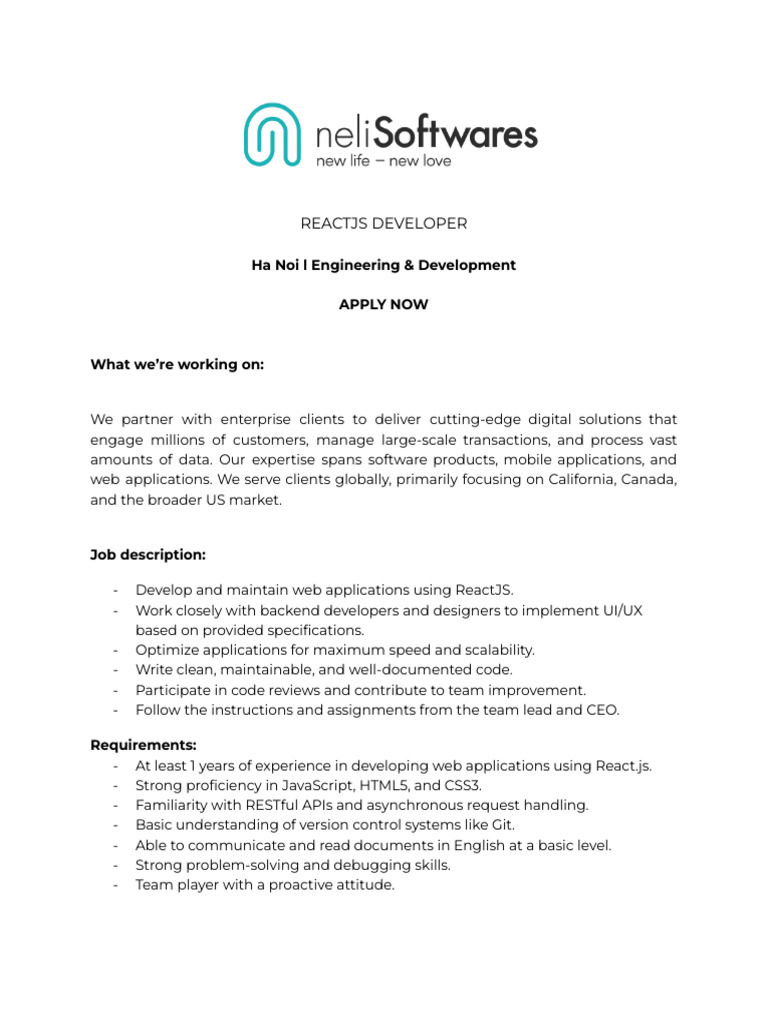 ReactJS Developer Position in Ha Noi | PDF