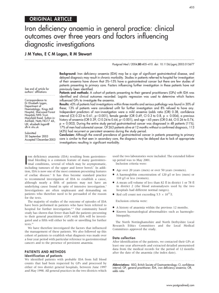 Iron Deficiency Anemia in Primary Care | PDF | Colorectal Cancer | Cancer