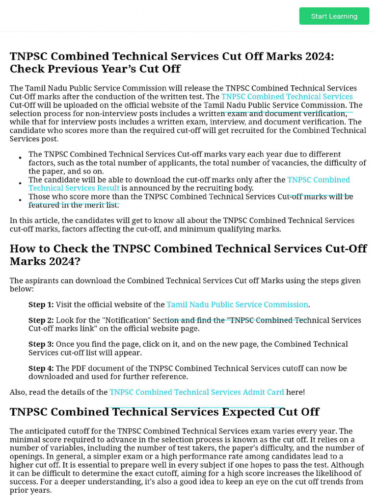 TNPSC Combined Technical Services Cut Off Marks 2024 - Check Previous ...