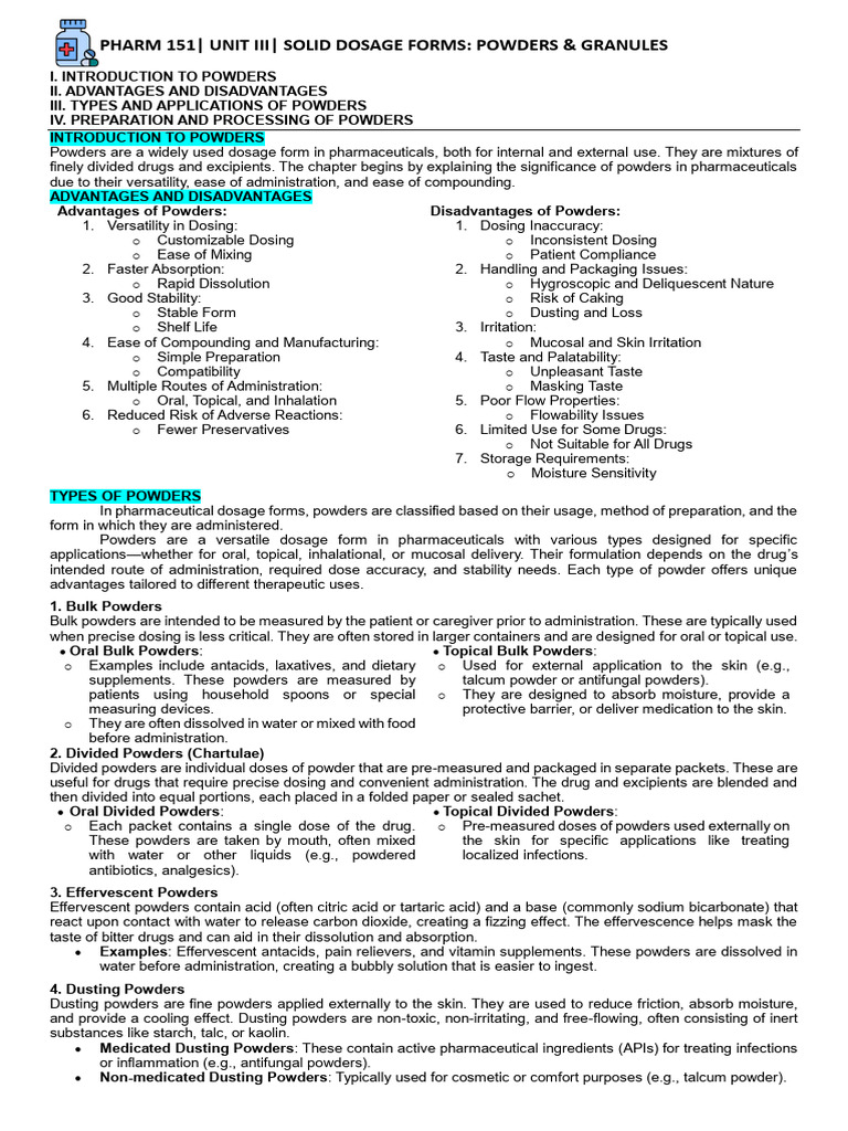 Classification of Pharmaceutical Powders | PDF | Tablet (Pharmacy ...