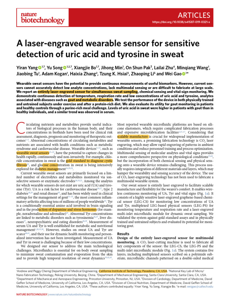 2020 - A Laser-Engraved Wearable Sensor For Sensitive Detection of Uric ...