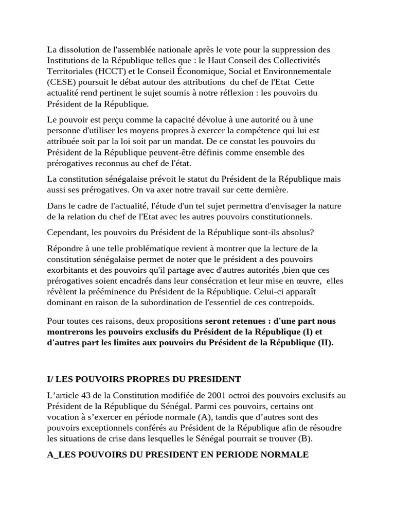 Pouvoirs du Président de la République | PDF | Constitution | Président ...
