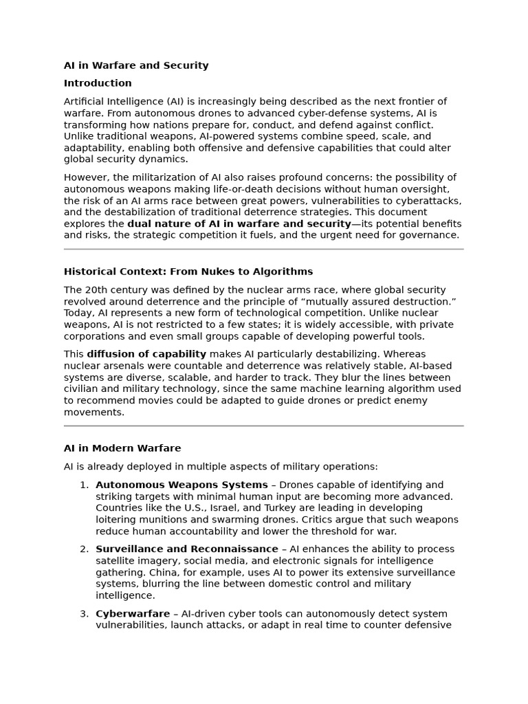 AI's Impact on Warfare and Security | PDF | Artificial Intelligence ...