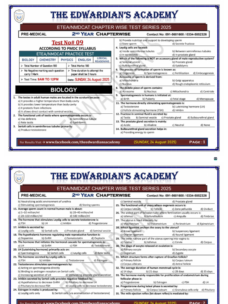 EDWARDIAN's Test 09 (24 August 2025) With Key + Explanations | PDF