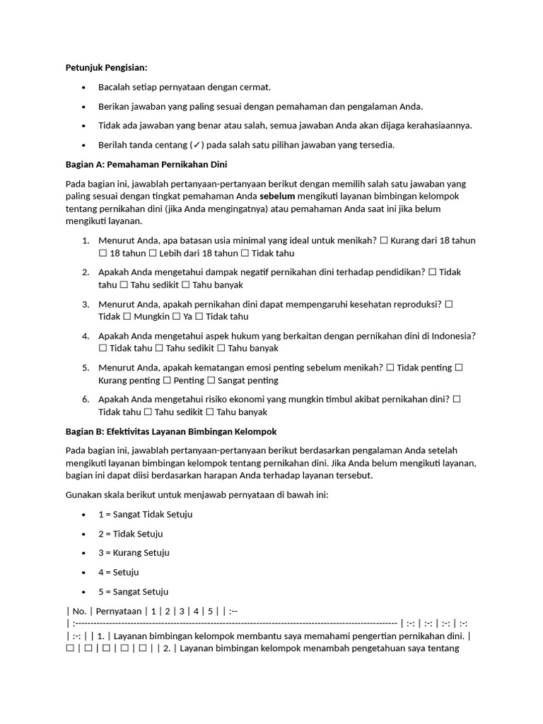 Kuesioner Plan B | PDF