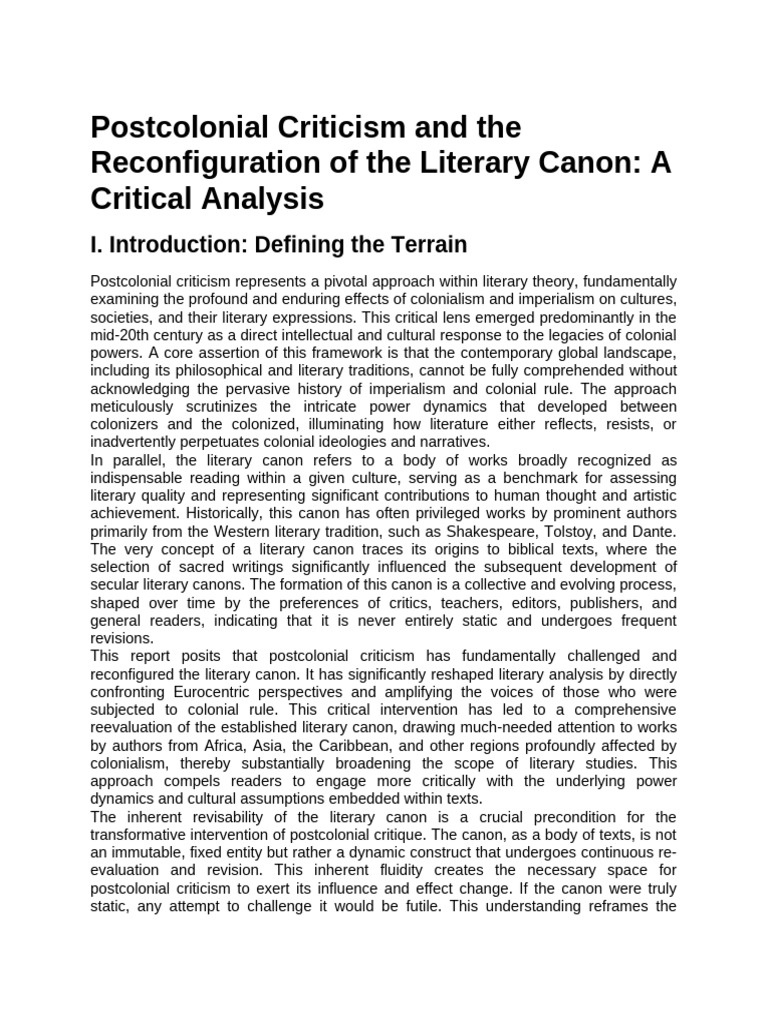Postcolonialism and Literary Canon Critique | PDF | Postcolonialism ...