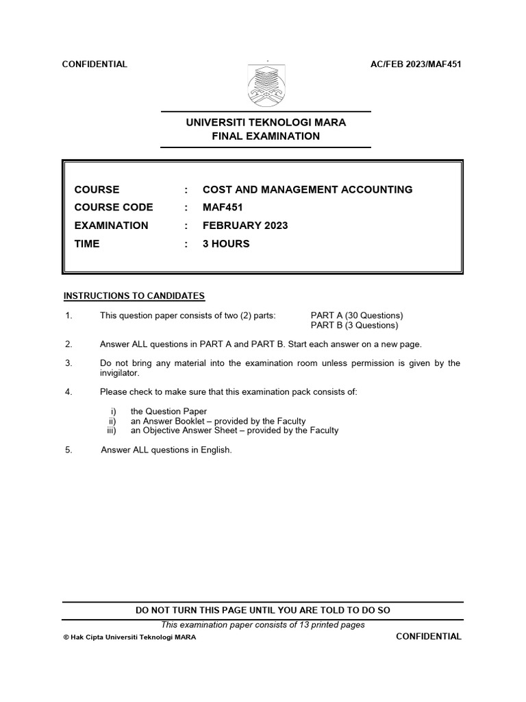 Final Exam Maf451 Feb 2023 | PDF | Cost Of Goods Sold | Cost