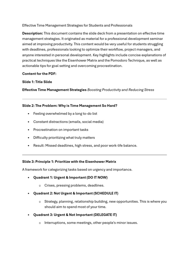 Time Management Tips for Students & Professionals | PDF | Time ...