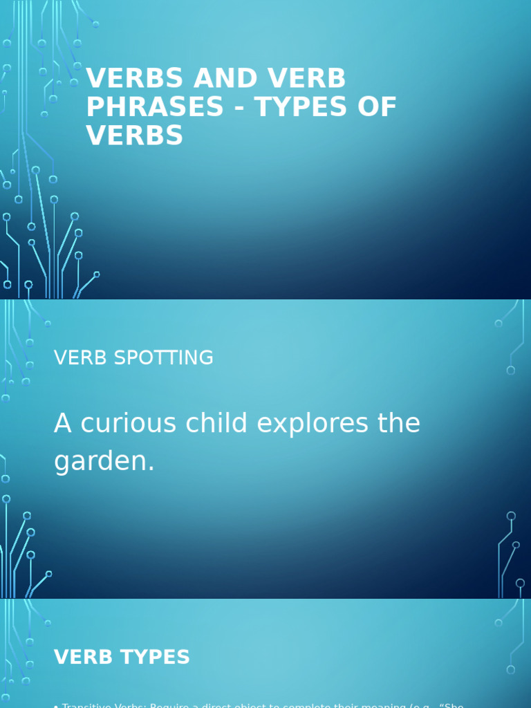 Verbs and Verb Phrases - Types of Verbs | PDF