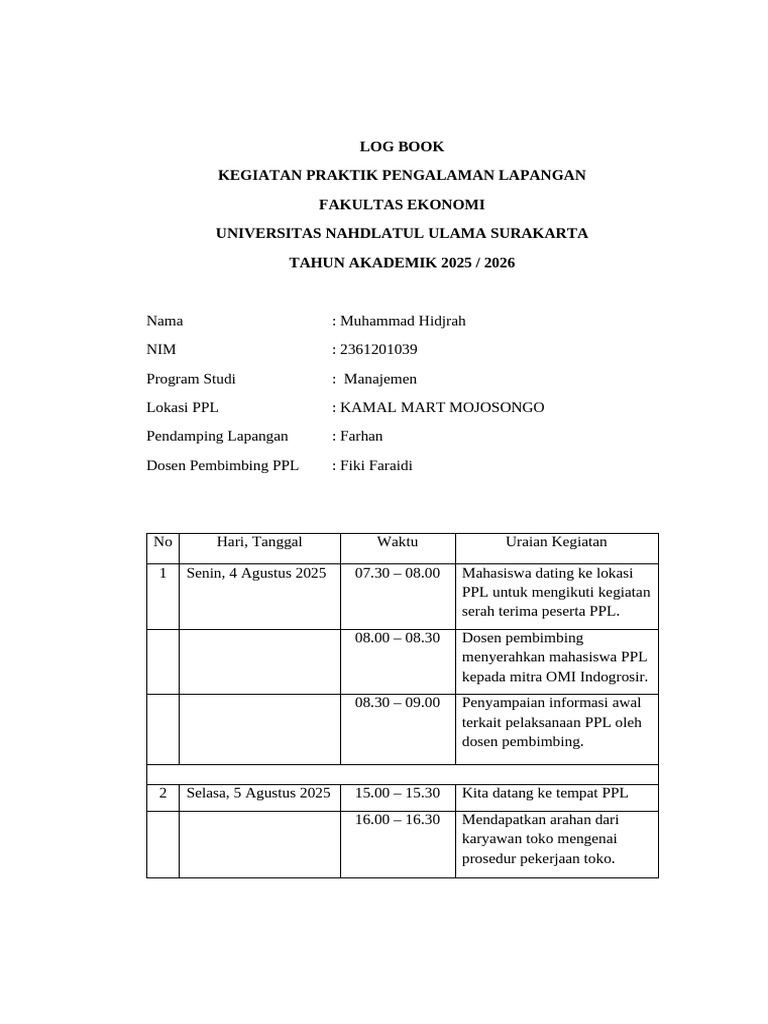 Log Book PPL Minggu 1 | PDF