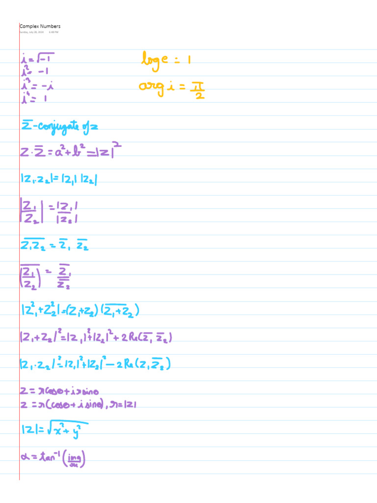 Complex Numbers Formula Sheet | PDF