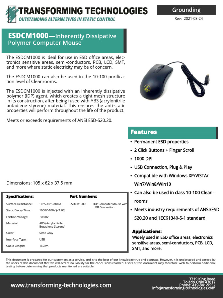 ESDCM1000 Anti-Static Computer Mouse | PDF | Computing