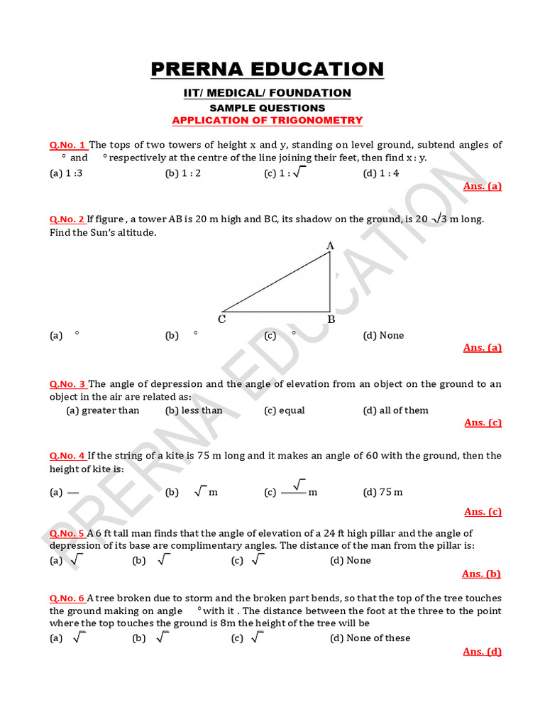 Trigonometry Sample Questions for IIT/Medical | PDF | Trigonometry
