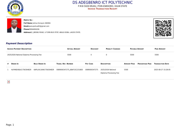 JOSHUA Invoice Transaction | PDF