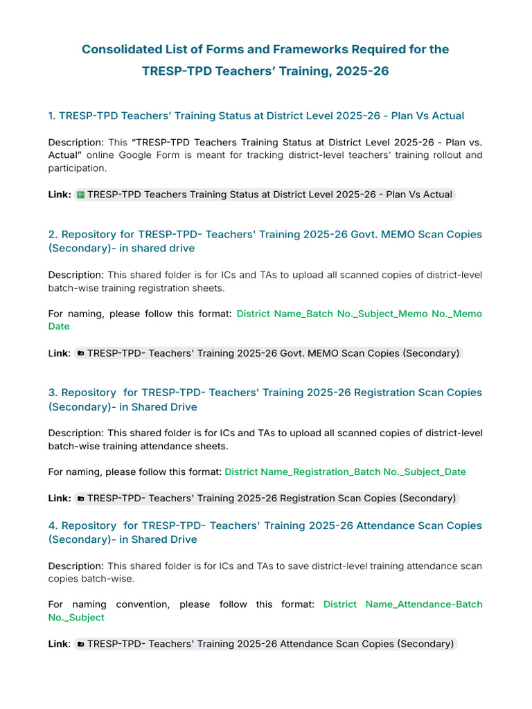 TRESP-TPD Teachers' Training Forms 2025-26 | PDF
