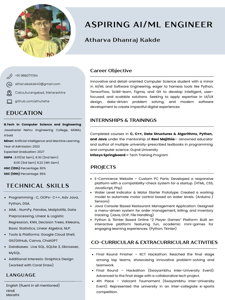 Aspiring AI/ML Engineer Resume | PDF | Artificial Intelligence ...