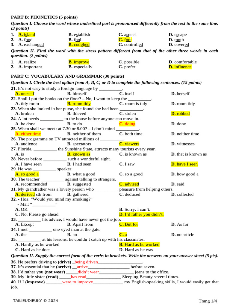 Phonetics and Grammar Practice Test | PDF | Organic Farming | Fat
