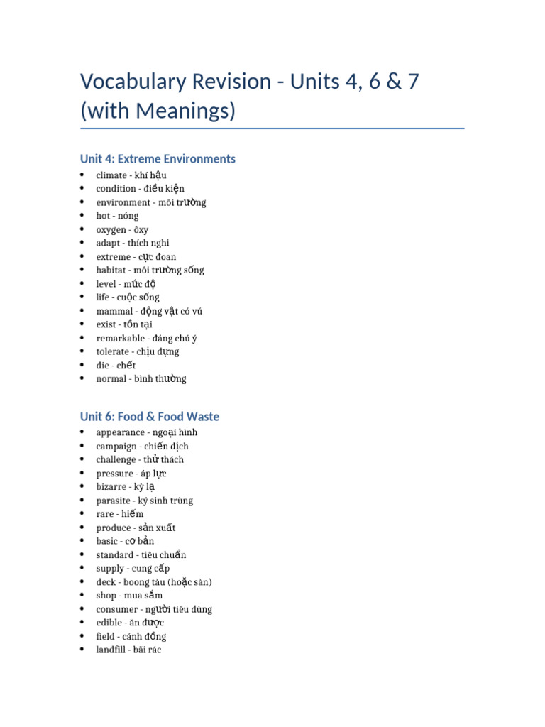 Vocabulary With Meanings Units 4 6 7 EMASI | PDF