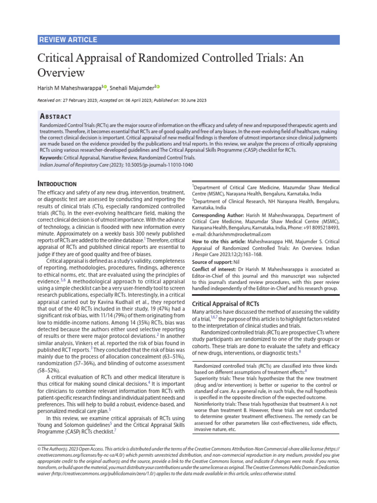 Critical Appraisal of RCTs Explained | PDF | Randomized Controlled ...