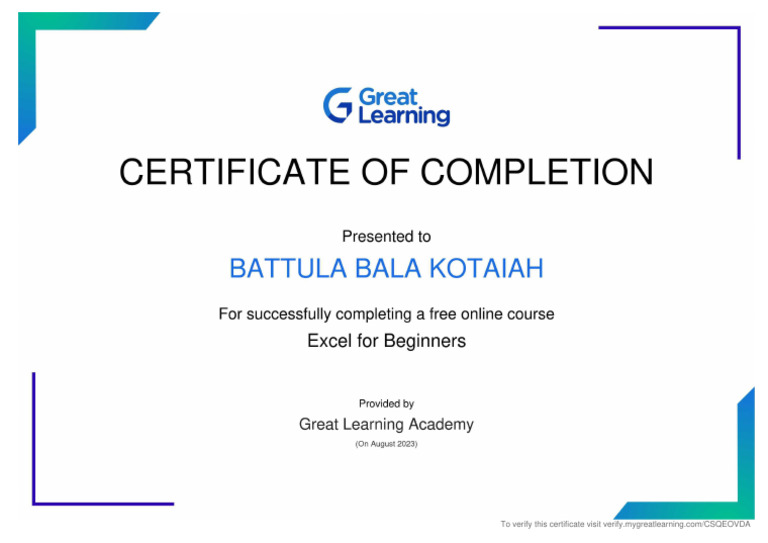 Ms Excel Certificate | PDF