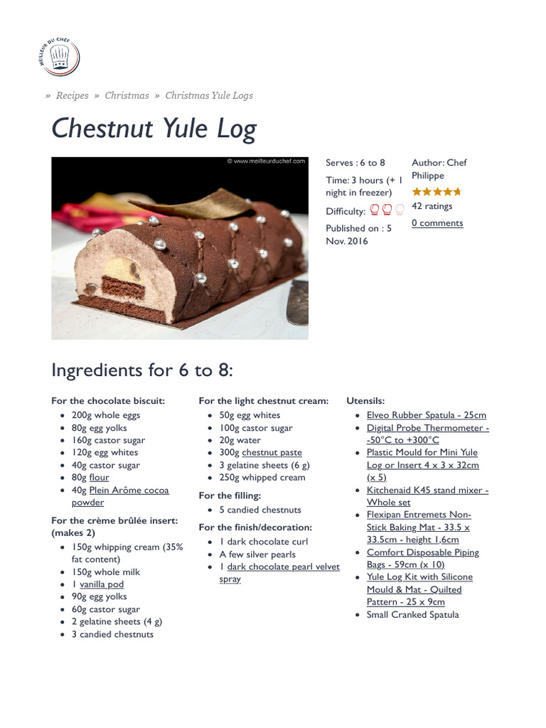 Chestnut Yule Log Recipe Guide | PDF | Whipped Cream | Baking