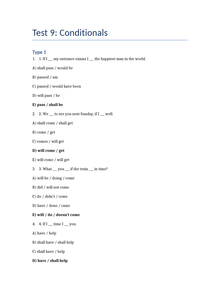 Conditionals Practice Test 9 | PDF