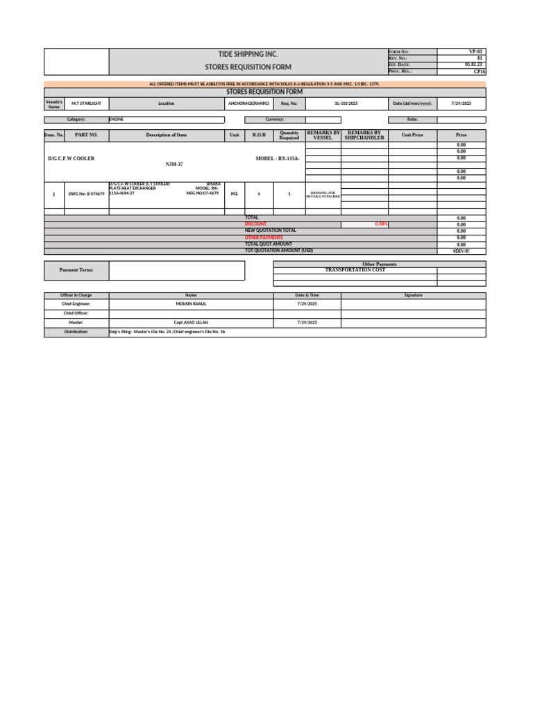Stores Requisition Form for M.T. Starlight | PDF | Financial Markets